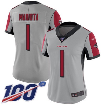 Nike Atlanta Falcons #1 Marcus Mariota Silver Stitched Women's NFL Limited Inverted Legend 100th Season Jersey